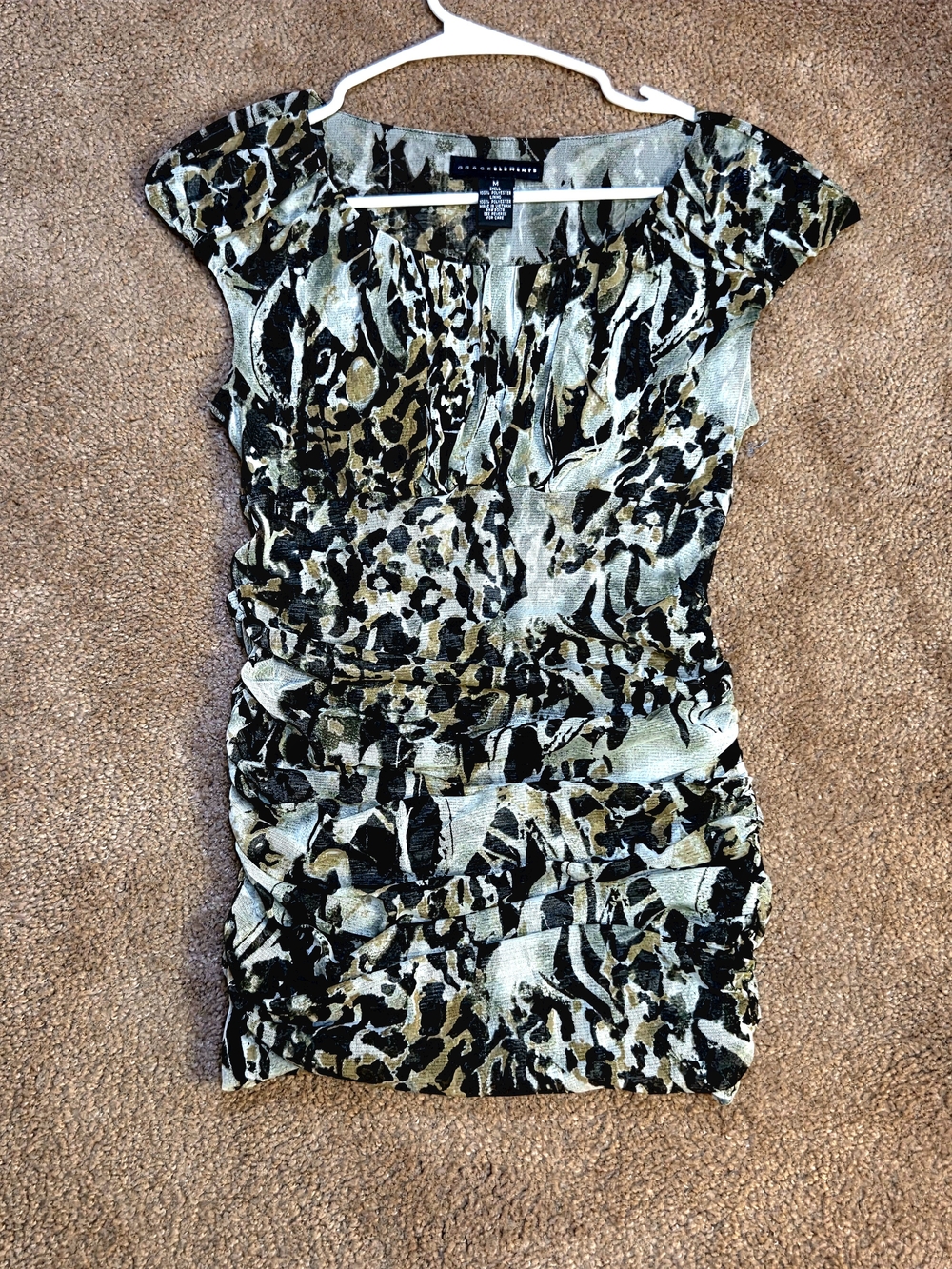 Worthington Black & Olive Animal-Print Ruched Dress